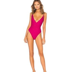 Tularosa Lacey One Piece Swimsuit in Magenta Pink Ruched Swim Size Small